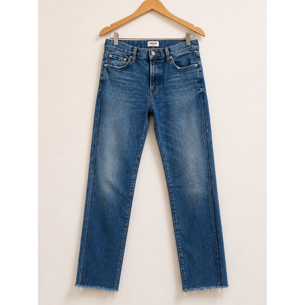 Agolde Sophie Crop Jeans Womens 29 Blue High Rise Raw Hem Skinny Ankle Designer
